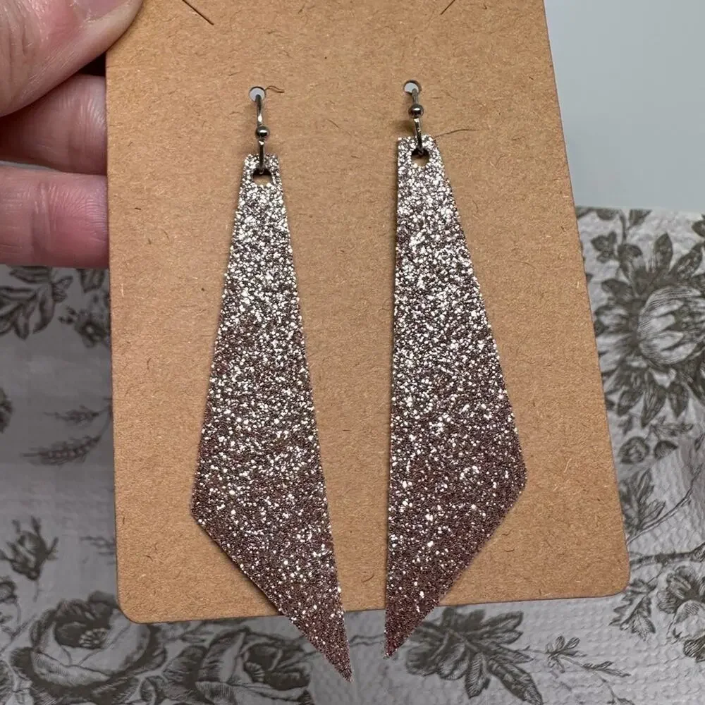 Pink glitter earrings geometric shape handmade one of a kind